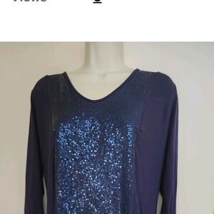 Apt. 9 Women's Navy Bling Sequin Long Sleeve Top Size XL